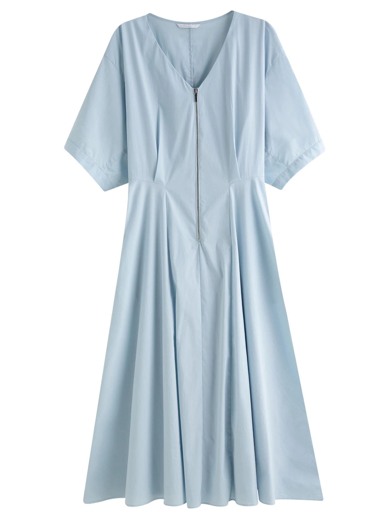 DUSHU 2025 Summer Women Curve-Flattering V-Neck Maxi Dress - Streamlined Zipper Back & Breathable Chiffon for Office-to-Outing