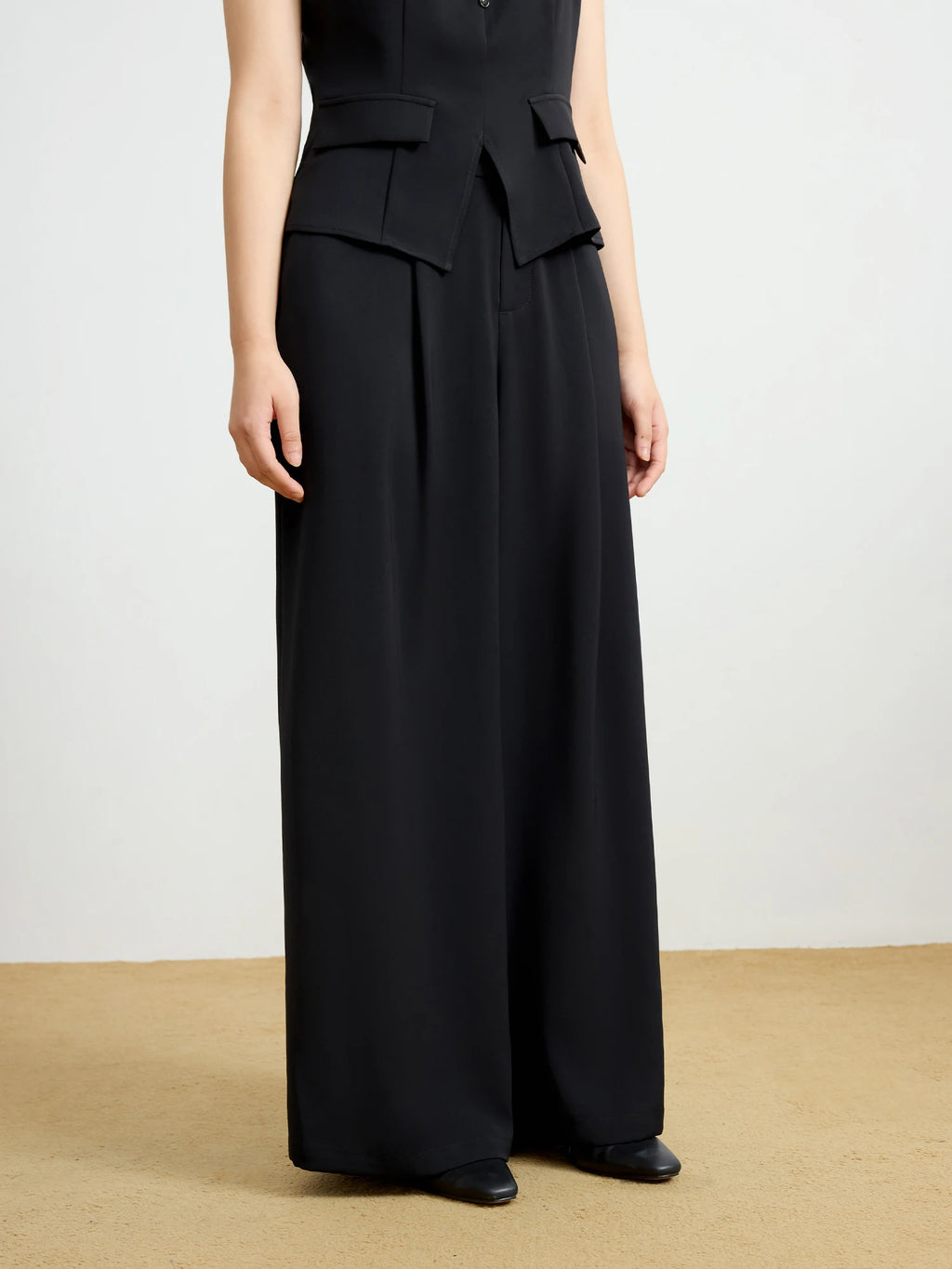 DUSHU Women Vest Coat Long Trouser Sets 2025 Spring New Commuter Female Strappy Tops Back Elastic Waist Pant 25DS81158+25DS81247