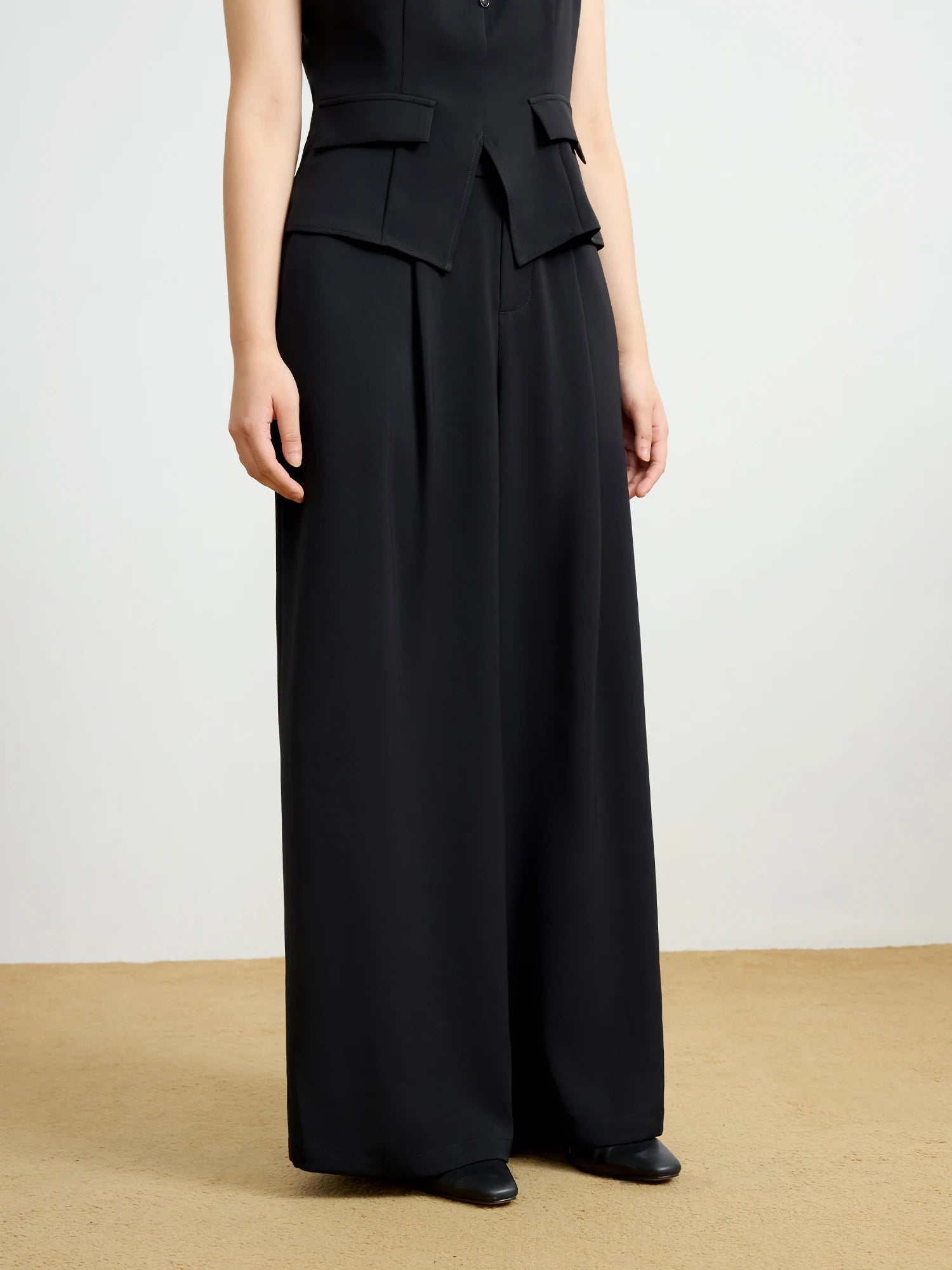 DUSHU Women Vest Coat Long Trouser Sets 2025 Spring New Commuter Female Strappy Tops Back Elastic Waist Pant 25DS81158+25DS81247