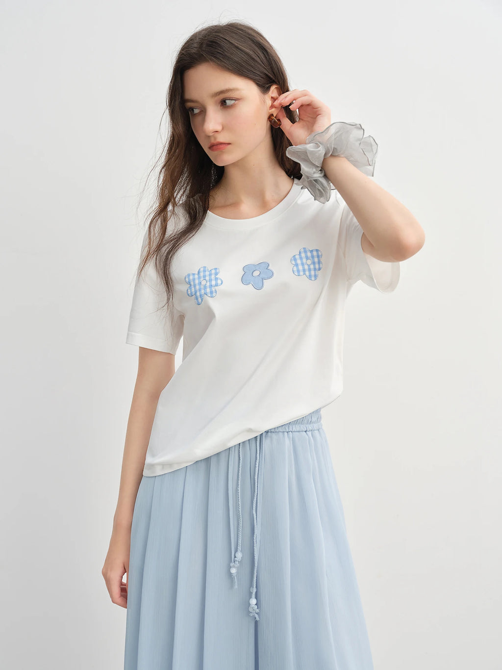 DUSHU Plus Size Women's Summer 2025 Fun Flower Cool Sensation Straight H-style Round Neck T-shirt  Tops 25DS82973