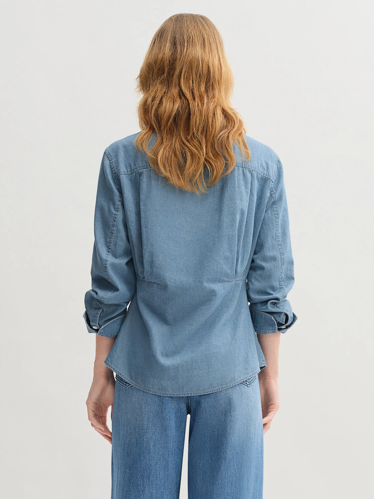 DUSHU Plus Size Double Collar Design Denim Shirt For Women 2025 New Arrival Autumn French Style Top 25DS83269+25DS83083