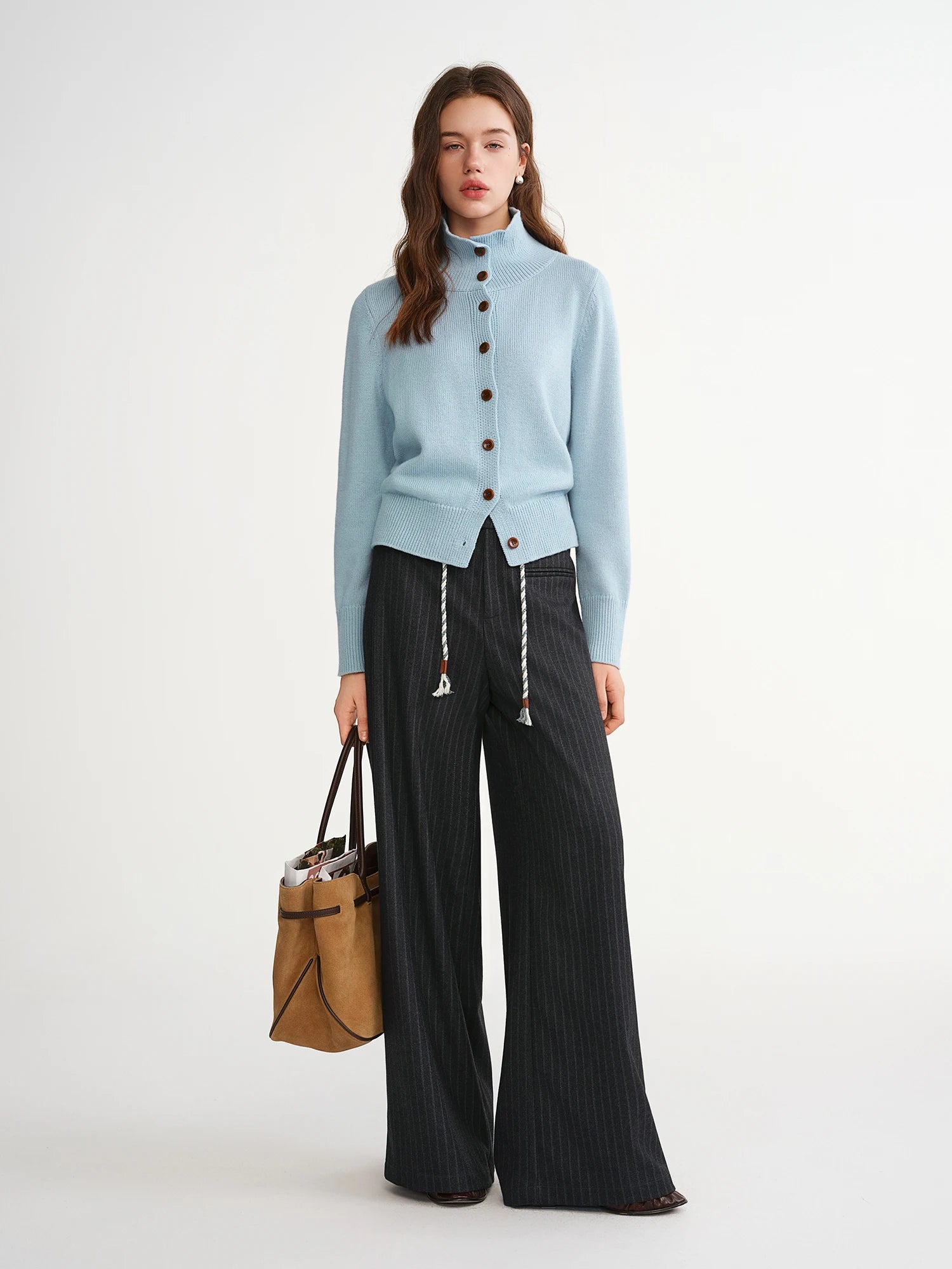 DUSHU Plus Size Women's Oversized Striped Blazer & Slimming Straight Leg Tros Set  Retro Casual Design 2025 New Arrival Pants