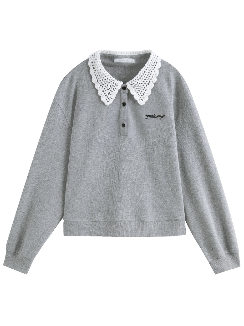 DUSHU Women Spring Sweatshirt Skirt Sets Crochet Doll Collar Female Grey Casual Sweatshirts Suit Mini Skirt 25DS81244+25DS81245
