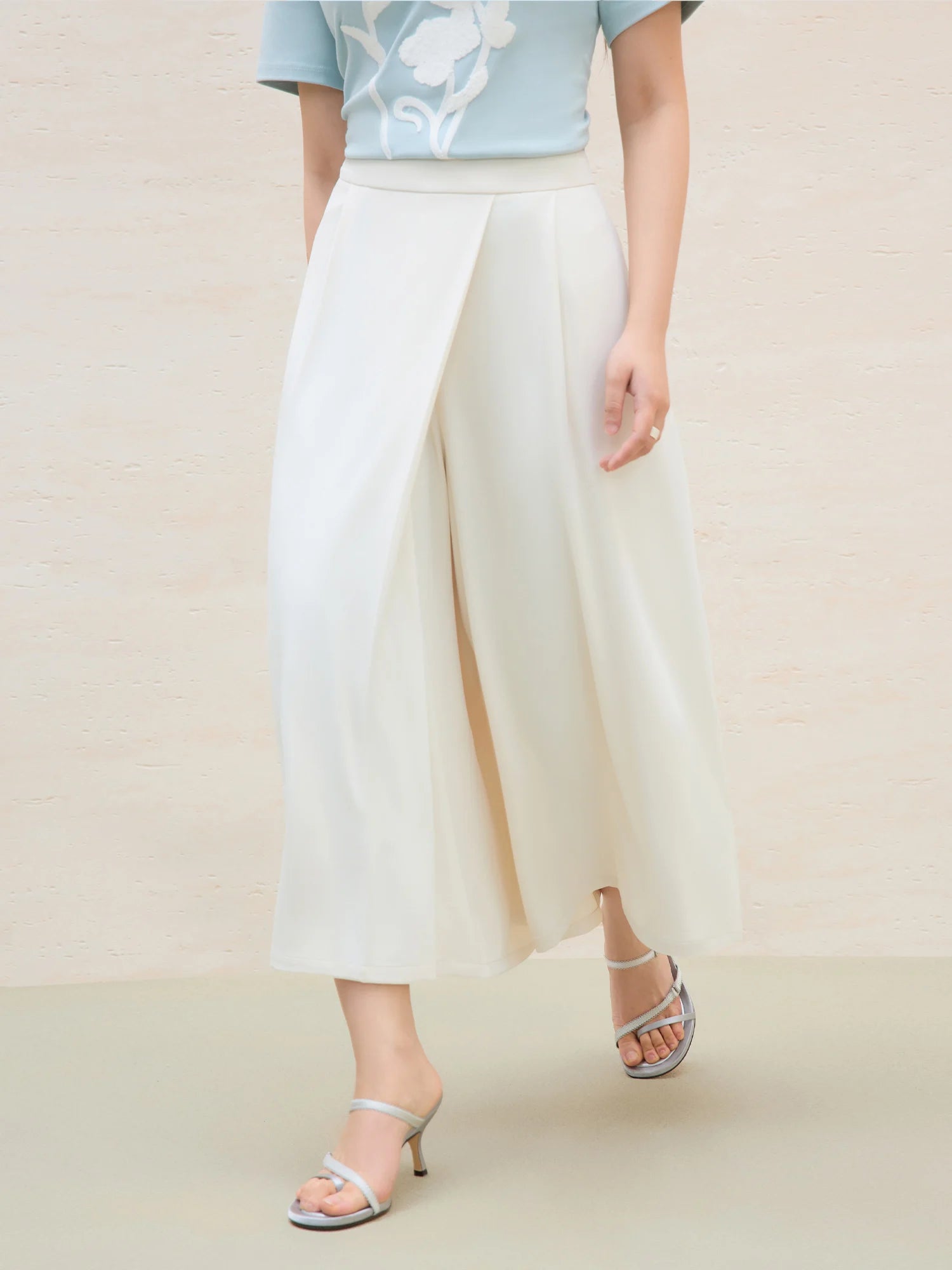 DUSHU Plus Size Women's Design-Sense Slanted Flap Wide-Leg Culottes, 2025 Summer Fashionable Pants 25DS82193