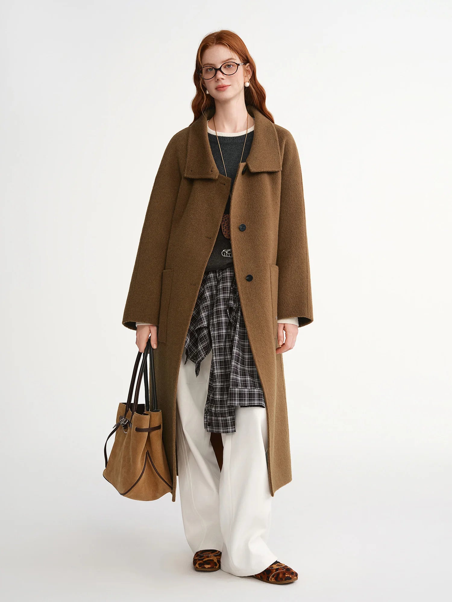 DUSHU Stand Collar Coat Women Mid-calf Length Vintage 2025 New Wool Double-faced Wool Jackets Simple Commuting Elegant French
