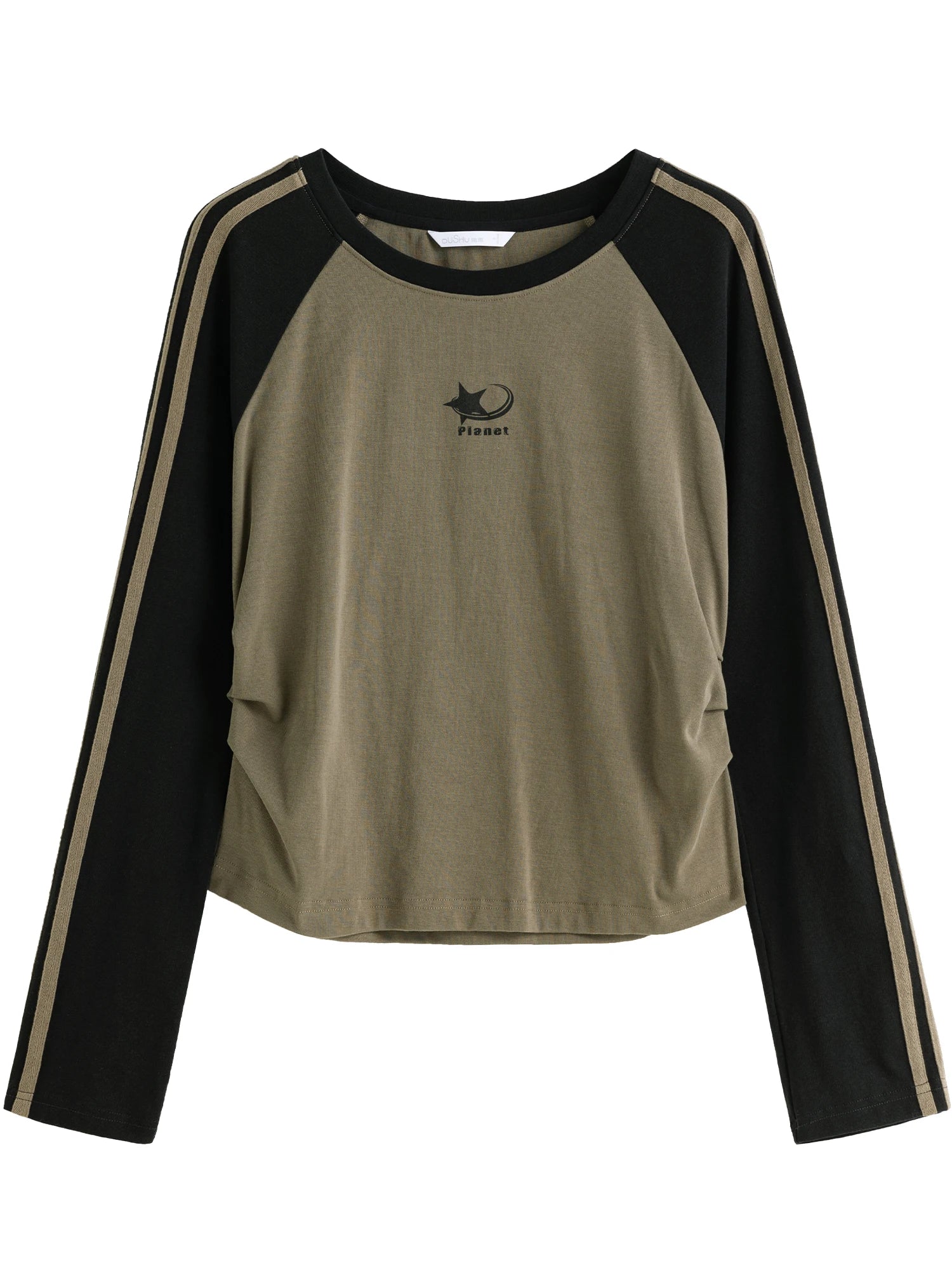DUSHU Women's American Retro Versatile Women T-shirt 2024 Autumn New Round Neck Long Sleeved Casual Women Top 24DS83192