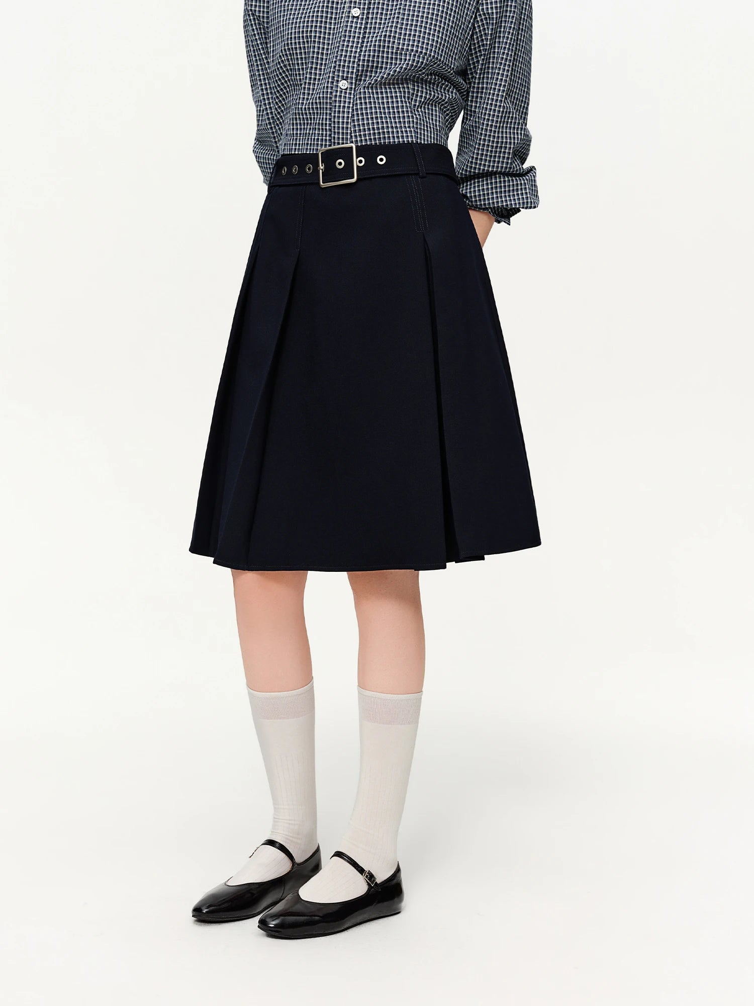 DUSHU 2026 Spring Women's High Waist Pleated A-Line Midi Skirt - Office Ready Flowy Elegant Skirt for Daily Commute