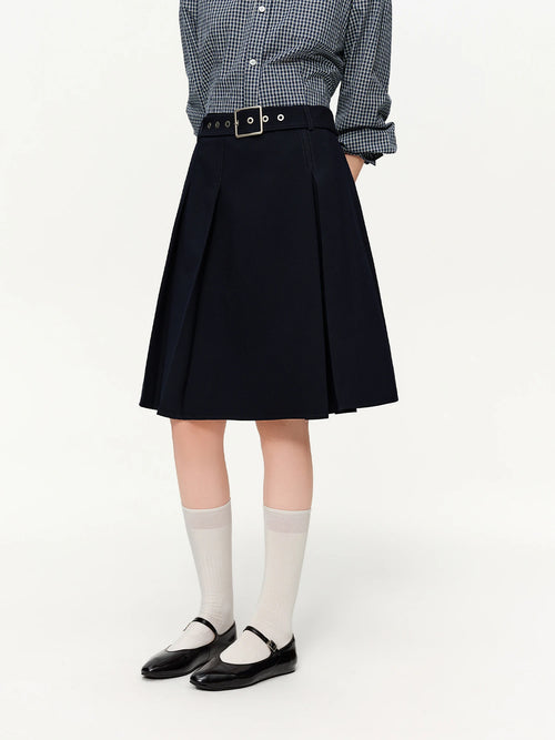 DUSHU 2026 Spring Women's High Waist Pleated A-Line Midi Skirt - Office Ready Flowy Elegant Skirt for Daily Commute