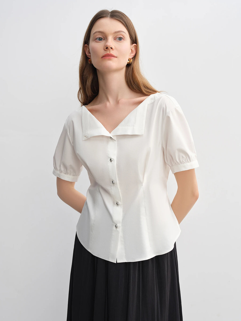 DUSHU Simple Elegance Solid Color Strapless Slim-Fit Summer Top Women Shirts Black White Blouses Tees 25DS82987