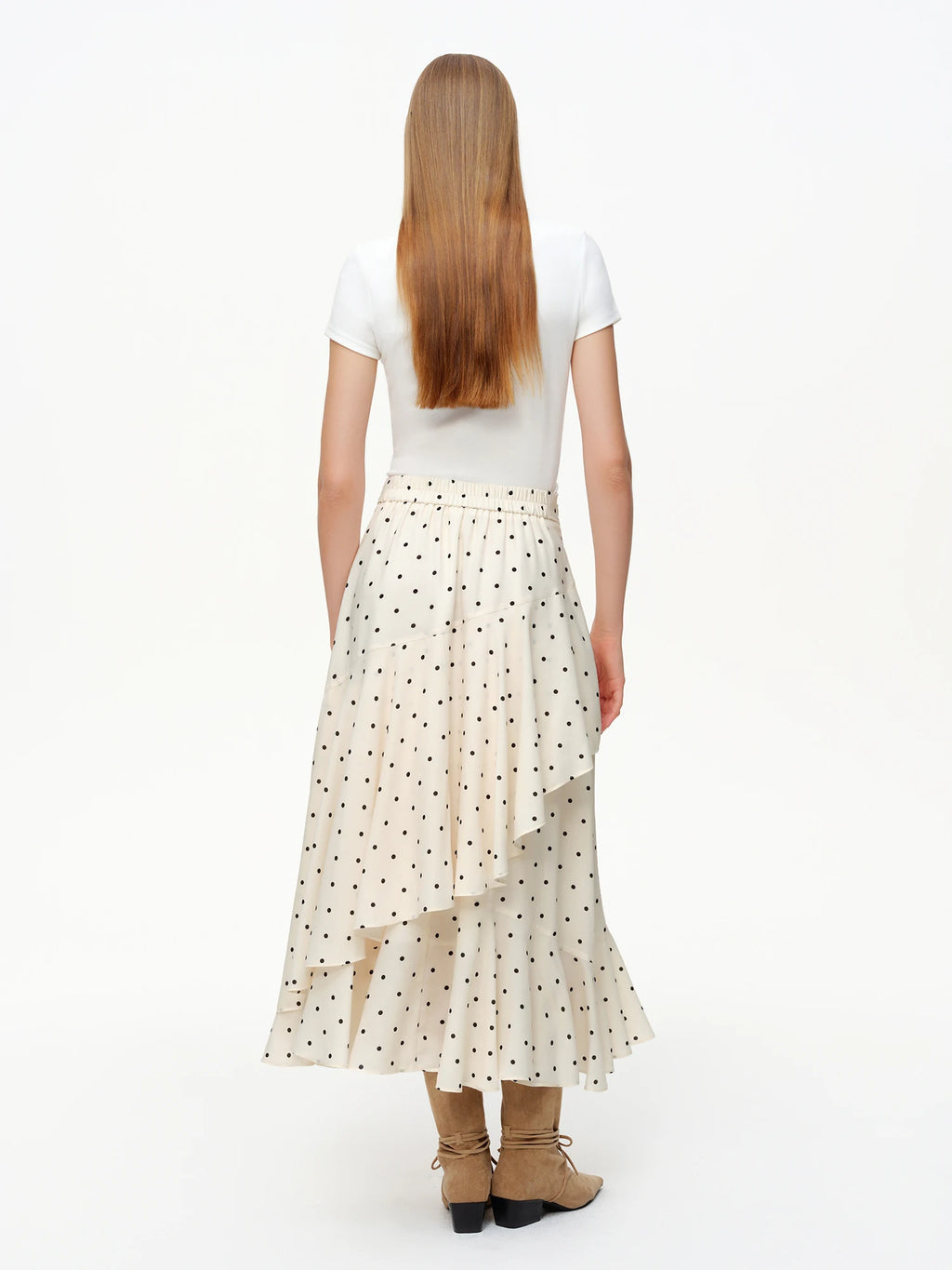 DUSHU 【Polka Dot Waltz】Women's Irregular Ruffled Hem Midi Skirt 2026 Spring New Arrival Skirt Collection Circular Dot Mini Skirt