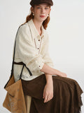 DUSHU Romantic Artistic Hollow Out Embroidery Shirt Women 2025 Winter New Loose Tops Soft French Style Temperament Commuting