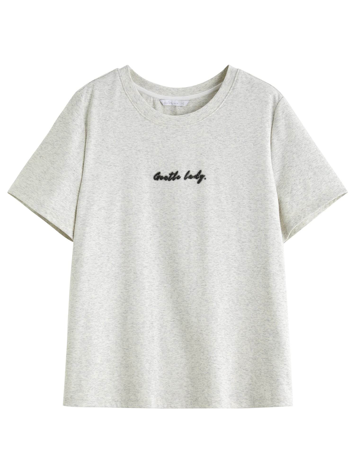 DUSHU Plus-Size Women O-Neck Top Summer Essentials Contrast Letter Print High-Elasticity Slimming Proper Shoulder Tees 25DS82622