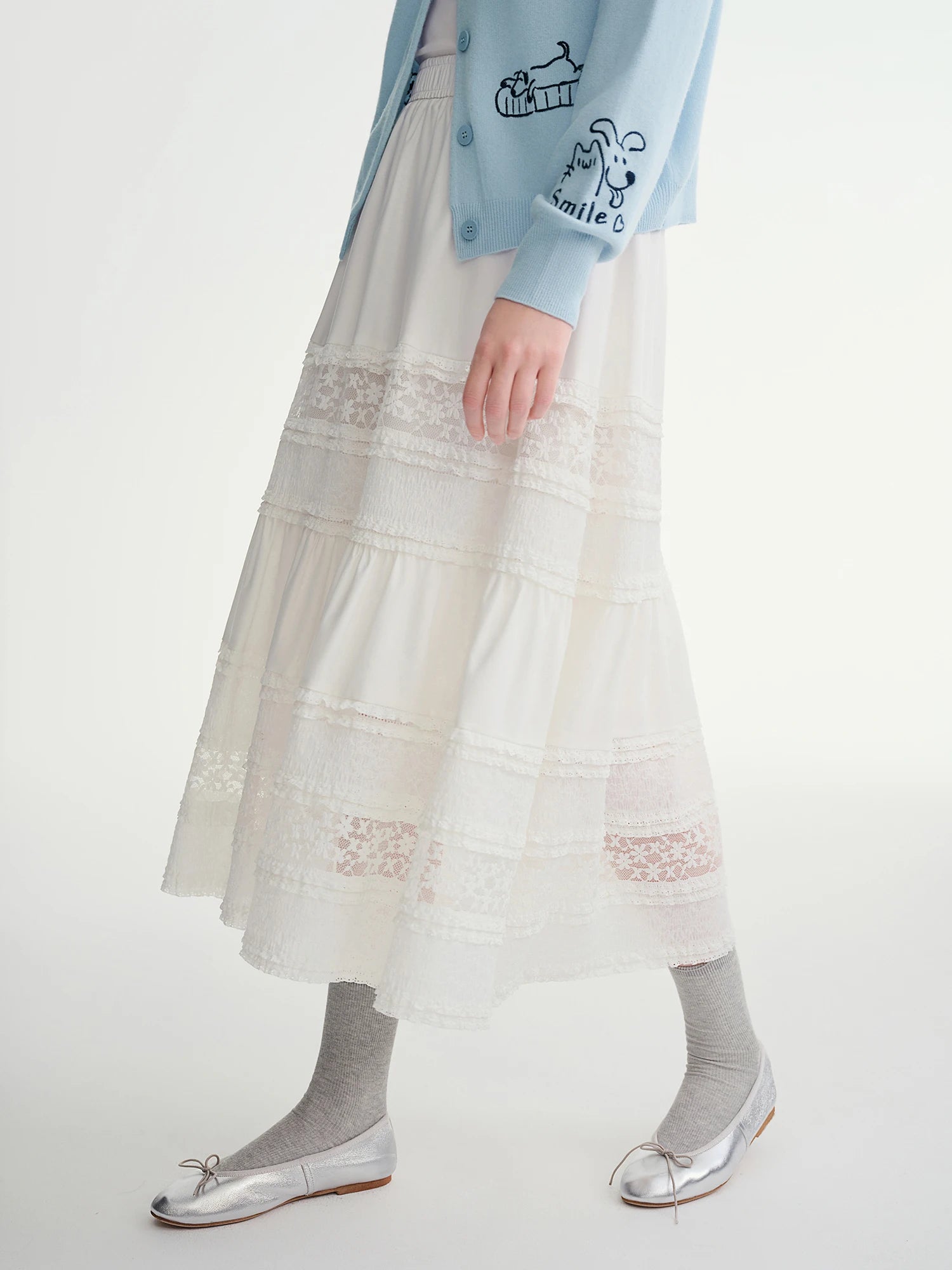 DUSHU Plus-size Women's Clothing French Style Lace Appliqué Layered Cake Skirt 2025 Autumn Winter New Arrival Half-Skirt