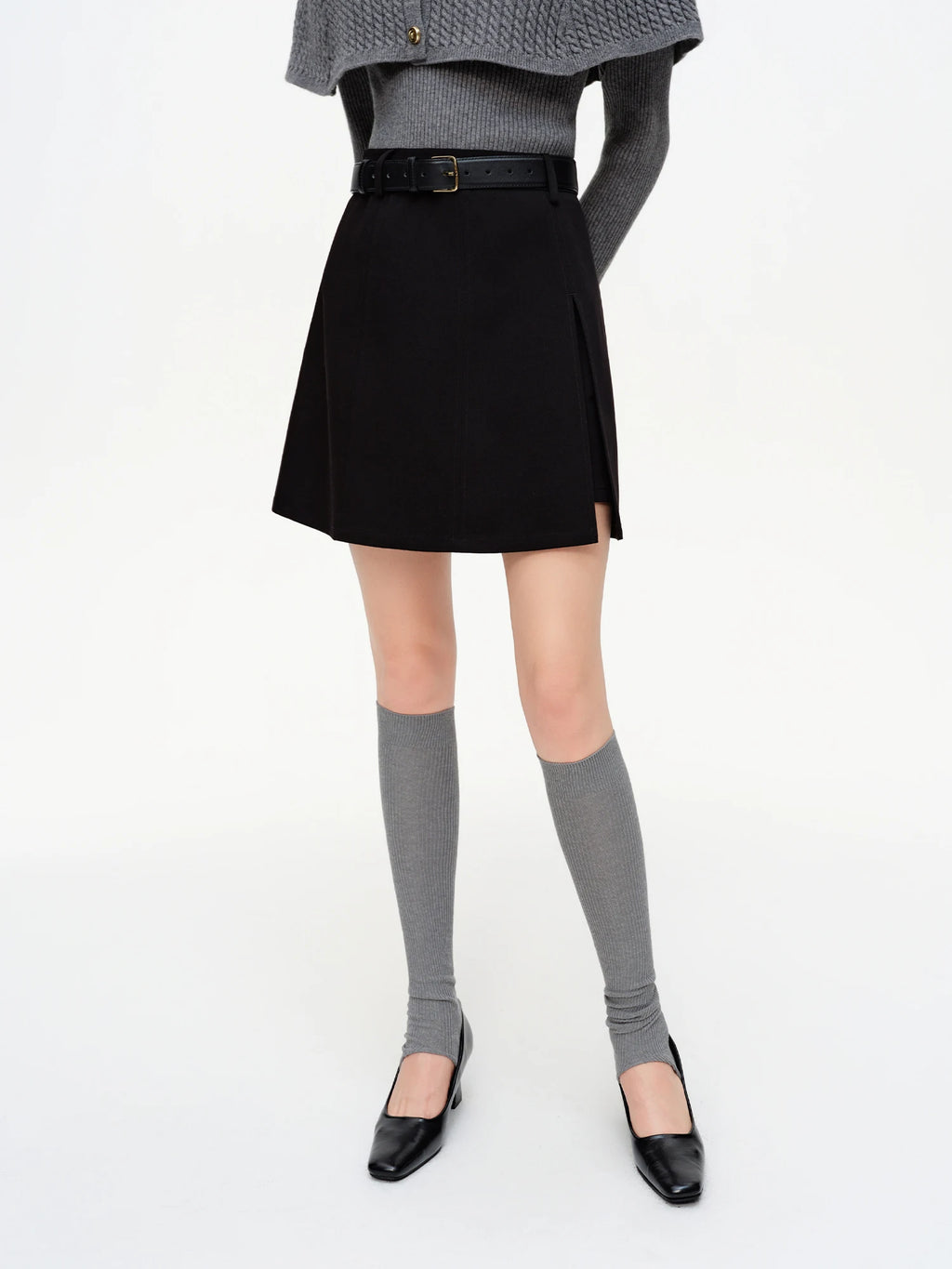 DUSHU 2026 Spring High Waist A-Line Midi Skirt, Women‘s Split Design Pleated Denim Skirt, Y2K Retro Casual Mini Skirt Chic