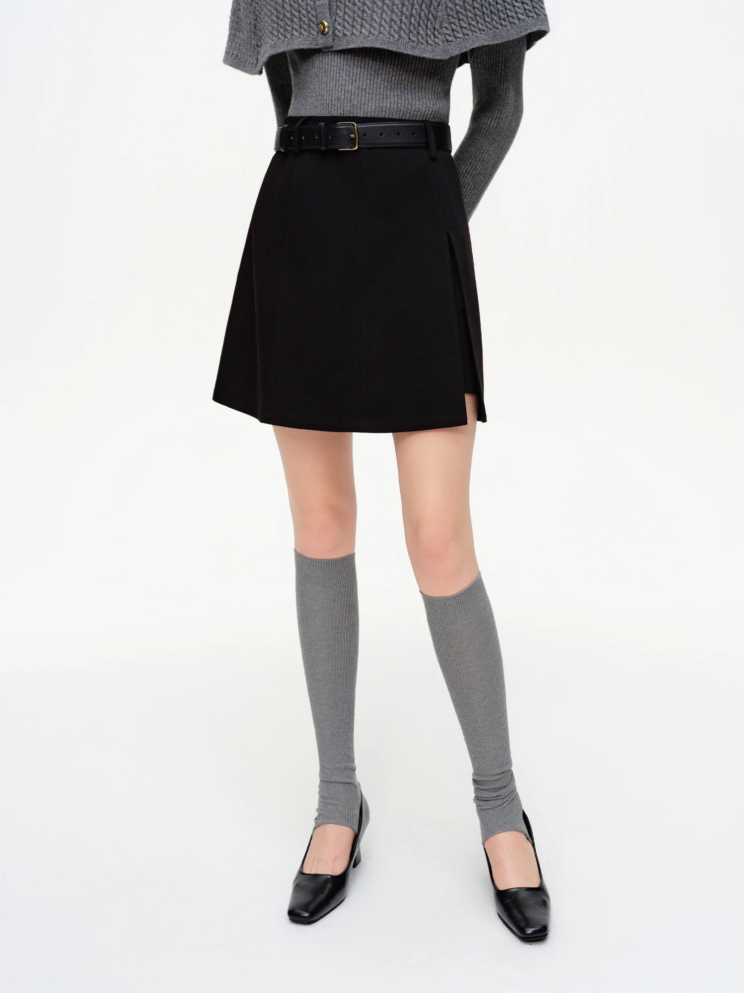 DUSHU 2026 Spring High Waist A-Line Midi Skirt, Women‘s Split Design Pleated Denim Skirt, Y2K Retro Casual Mini Skirt Chic