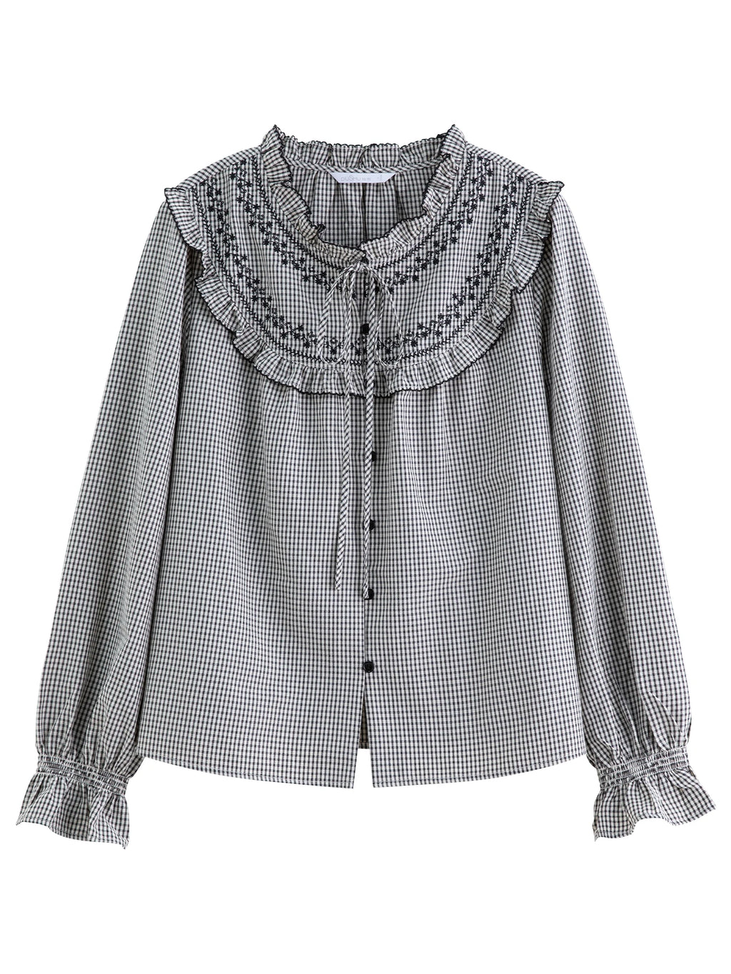DUSHU Ruffled Plaid Shirt Women Age-reducing Early Autumn Women's Clothing 2025 New French Style Sweet Top