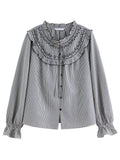 DUSHU Ruffled Plaid Shirt Women Age-reducing Early Autumn Women's Clothing 2025 New French Style Sweet Top