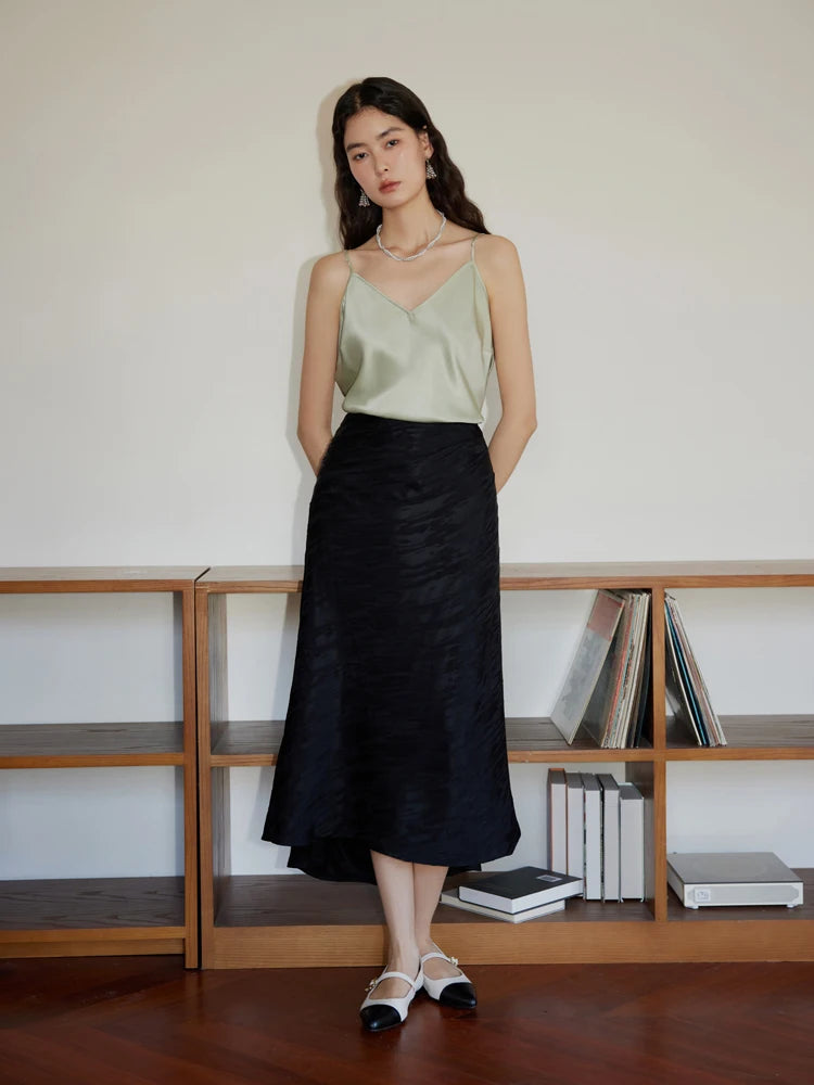 DUSHU Design Sense Elegant Style Acetate Jacquard Skirt for Women 2024 Spring New Fashionable High Waist Niche Skirts Female