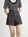 DUSHU Fashionable Dark Grey Summer Casual Versatile Women Denim Shorts 2024 Summer New Cleanfit Shorts For Female 24DS82690