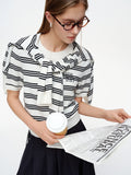 DUSHU 2025 Spring New Lazy Stripe Short Sleeve Cardigan Knit Shirt Fashion Slimming Knitwear Outfit Casual Spring Top Shirt
