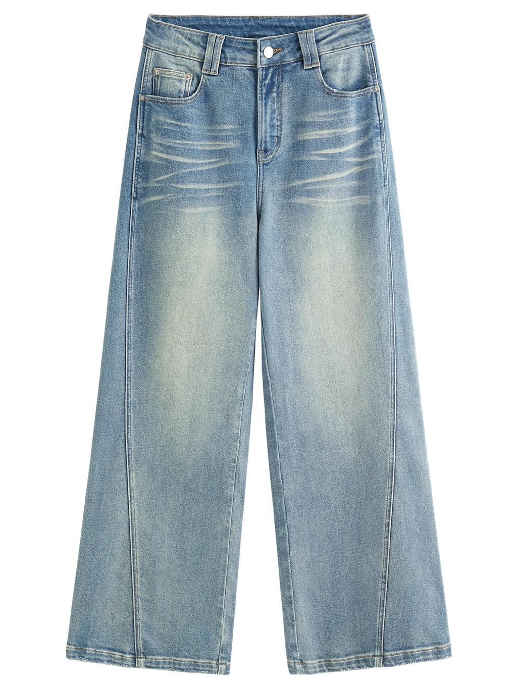 DUSHU Plus Size Design Sense Retro Washed Blue Straight Jeans High Waist Drape Slim Wide Leg Pants 2025 New Arrival 25DS83034