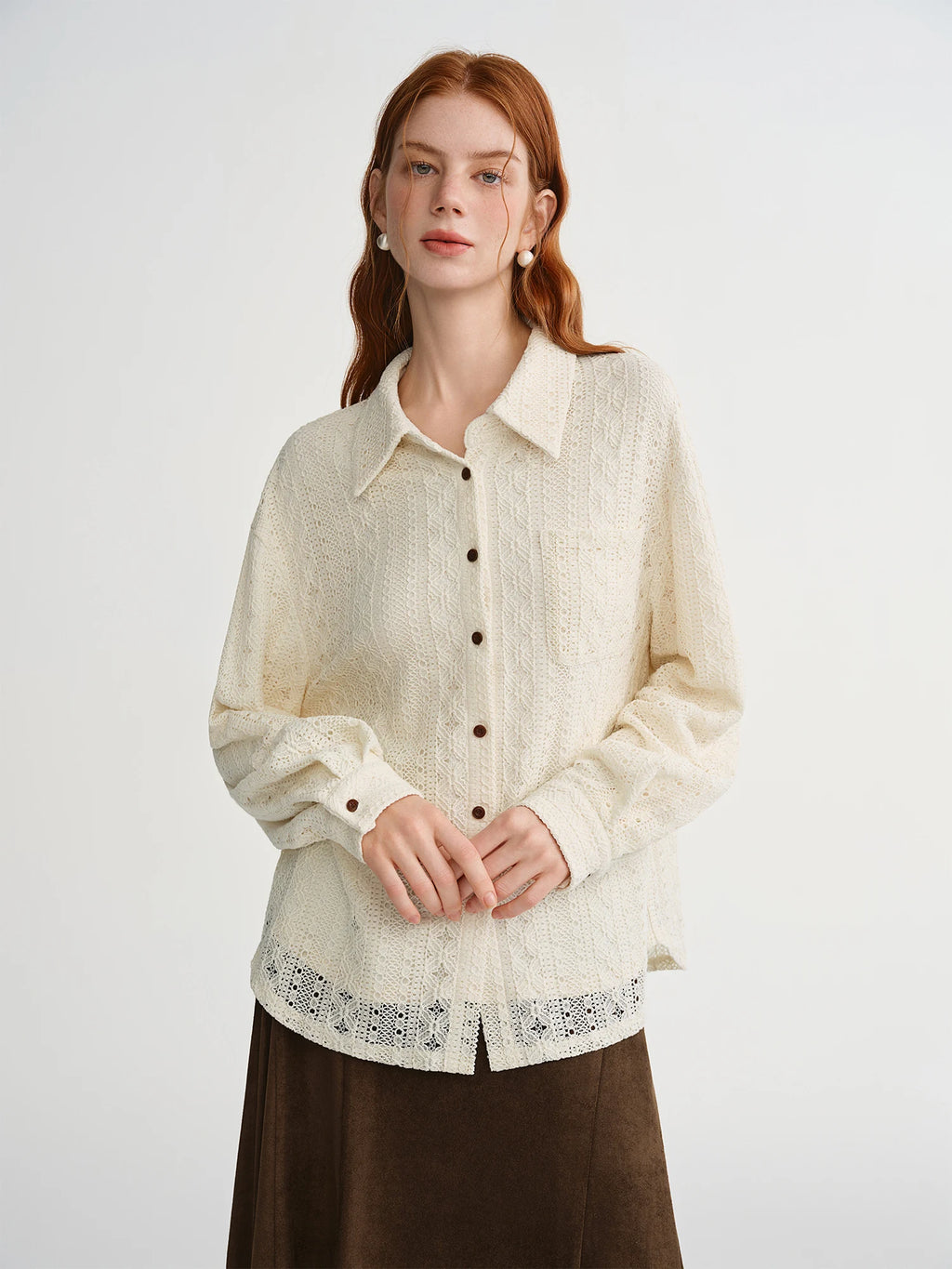 DUSHU Romantic Artistic Hollow Out Embroidery Shirt Women 2025 Winter New Loose Tops Soft French Style Temperament Commuting