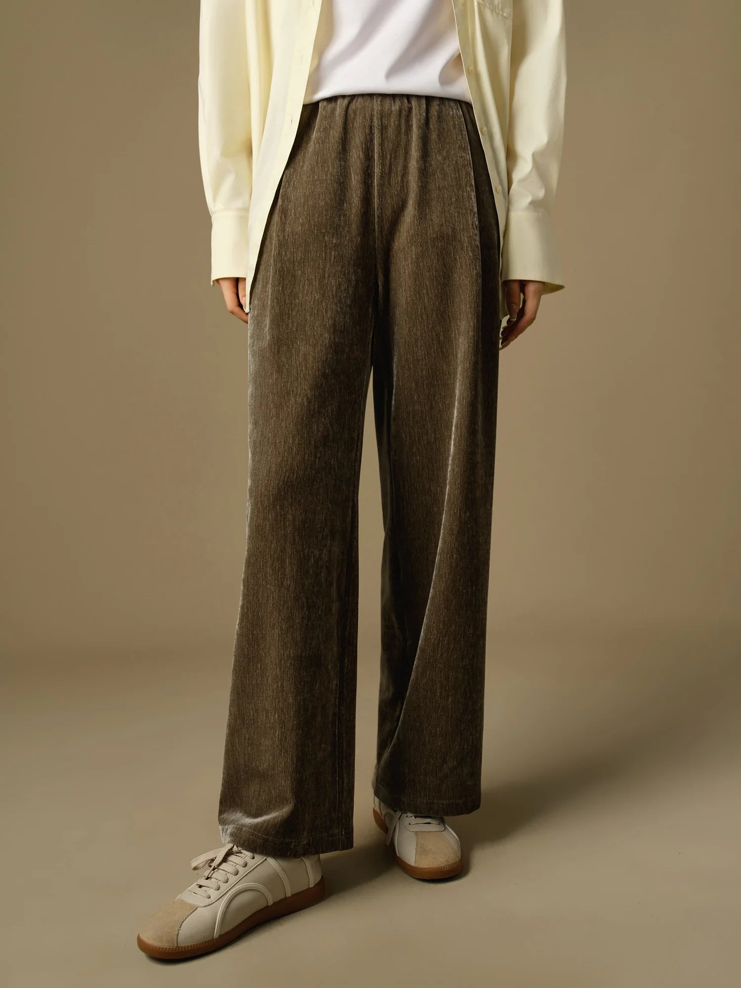 DUSHU Plus Size Women's Flowing Velvet Wide Leg Pants 2024 Winter New High Waist Versatile Multi Color Pants 24DS84431