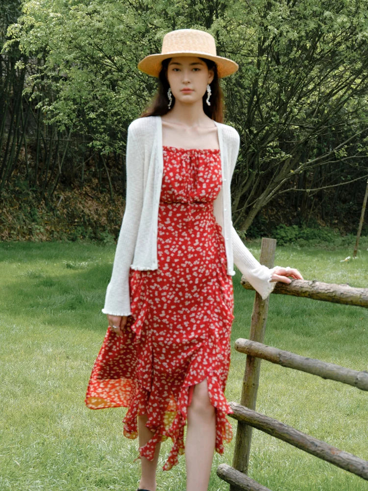 DUSHU Romantic Atmosphere Floral Ruffled Dress New Summer Style Dynamic Women's Women Casual Loose Women Dress 24DS82482