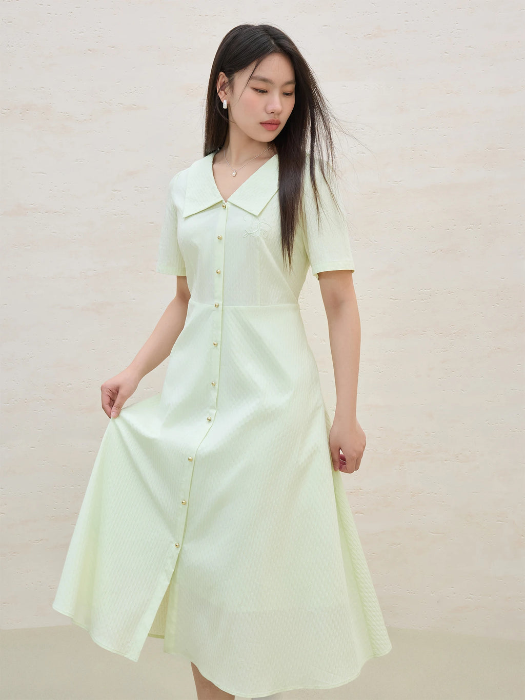 DUSHU 2025 Summer Women's A-Line Shirt Dress - Office-Ready with Tailored Waist & Breathable Fabric for Flattering Silhouette