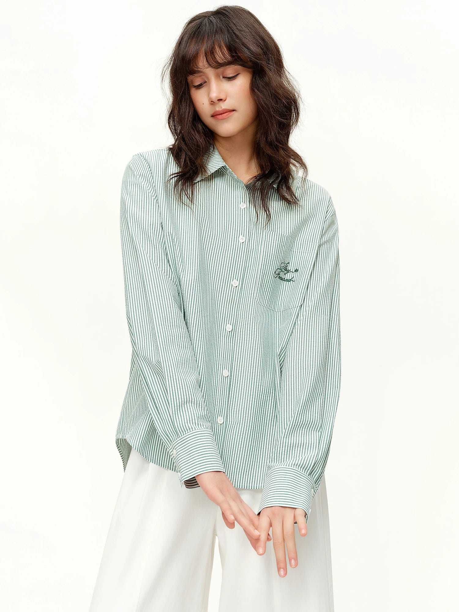 DUSHU 2026 Spring Women's Minimalist Striped Shirt, Slim Fit Long Sleeve Blouse for Office Layering & Effortless Commute Style
