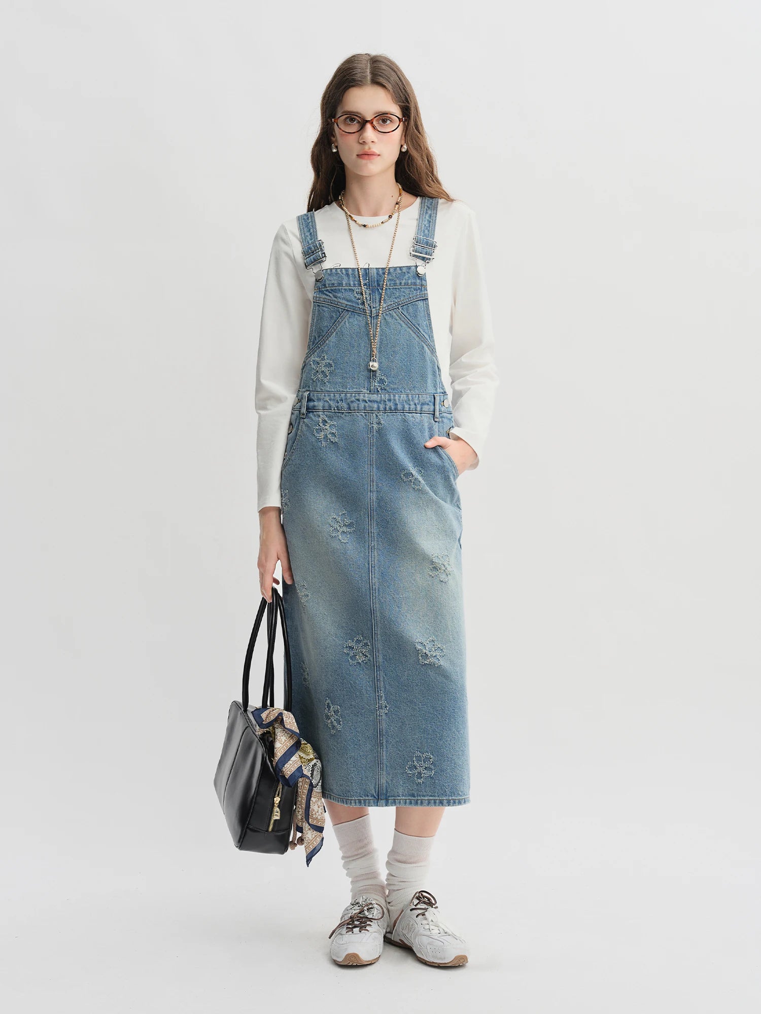 DUSHU Plus-Size【Denim Party】 Fringed Flower Denim Jacket with Suspenders Skirt 2025 Fall Denim Outfit 25DS83159+25DS83123