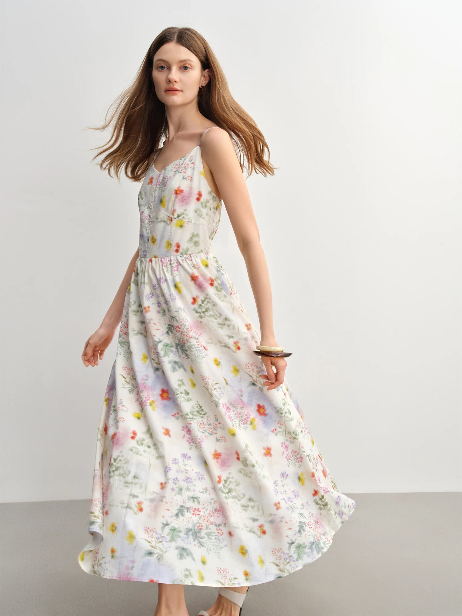 DUSHU 2025 Summer Women's Floral Strappy Dress - Resort Style Slimming Silhouette Lightweight Flowy Midi for Beach Vacations