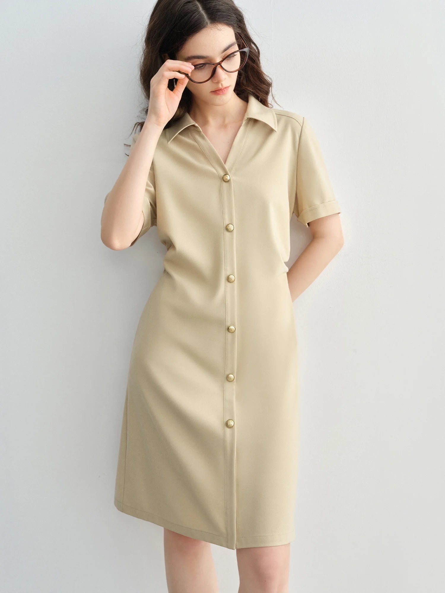 DUSHU Plus Size Minimalist Women's Metal Single-Row Button Shirt Dress Elegant 2025 Summer Commuter-Quality 25DS82553+25DS82552