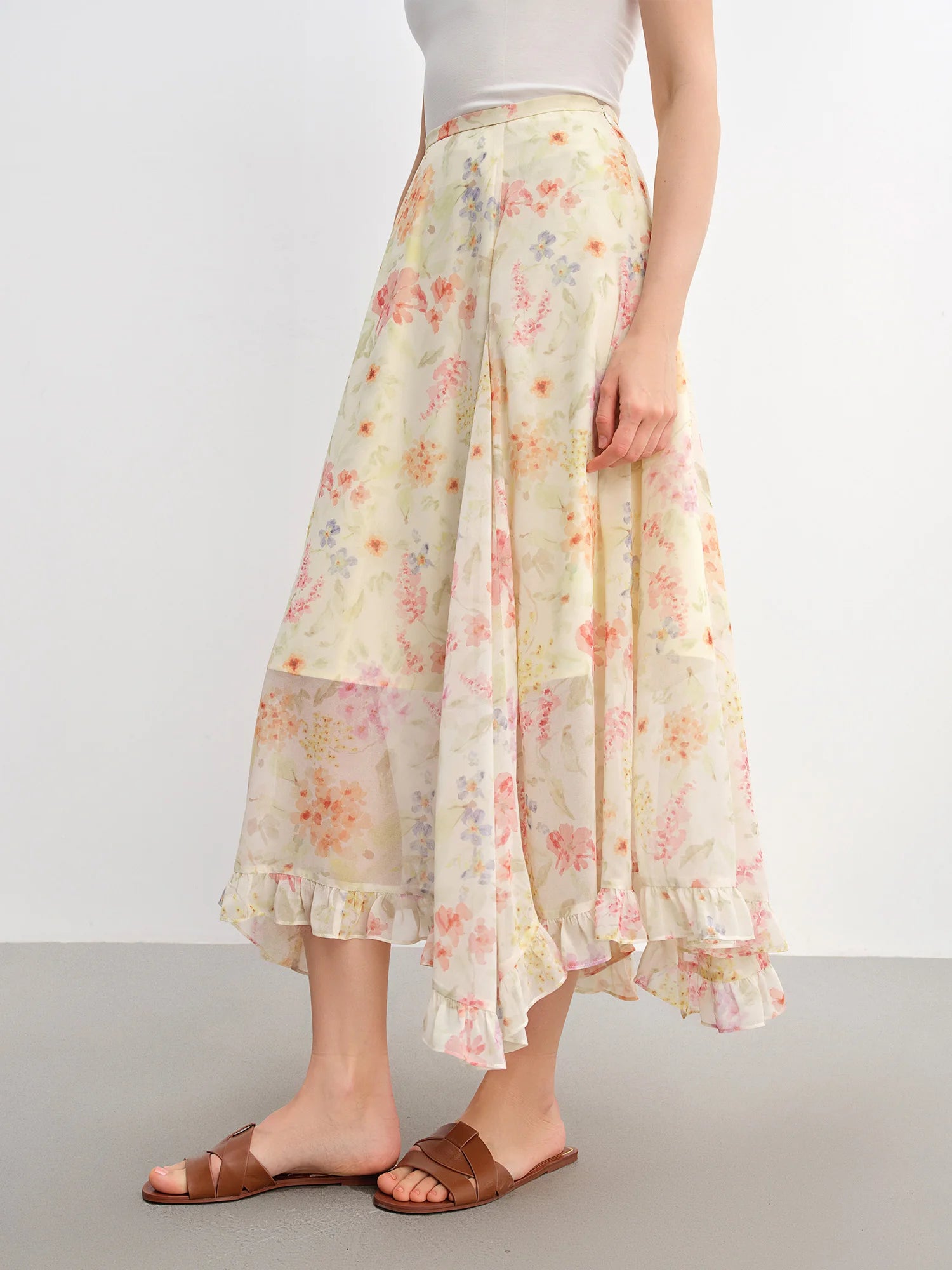 DUSHU Plus-Size Women's Ruffled Lace Floral A-Line Skirt 2025 Summer New Stylish Office Casual Skirts 25DS82885