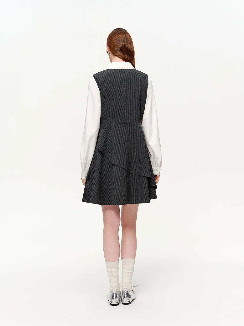 DUSHU Preppy Style Fake Two-piece Dress Women New Spring Style Waist-cinching and Slimming Mini Dress Long Sleeve