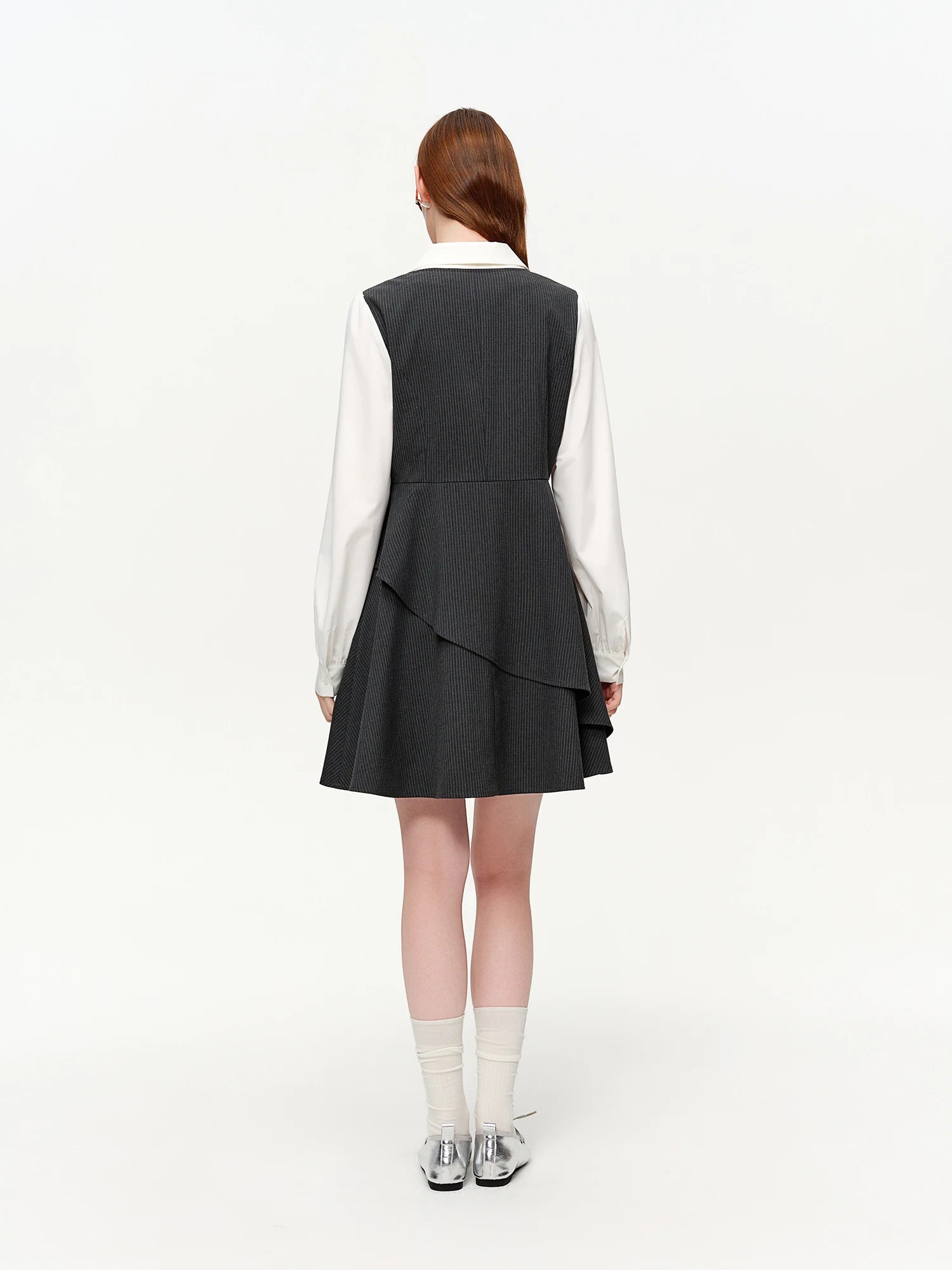 DUSHU Preppy Style Fake Two-piece Dress Women New Spring Style Waist-cinching and Slimming Mini Dress Long Sleeve
