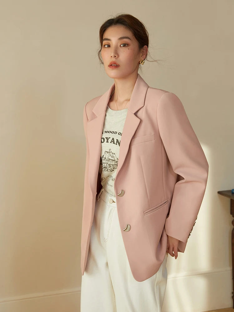 DUSHU Women Spring Blazer Simple Beige Casual Jackets Office Lady Loose Women Blazers Coat Female Solid Suit 2023 New Coats