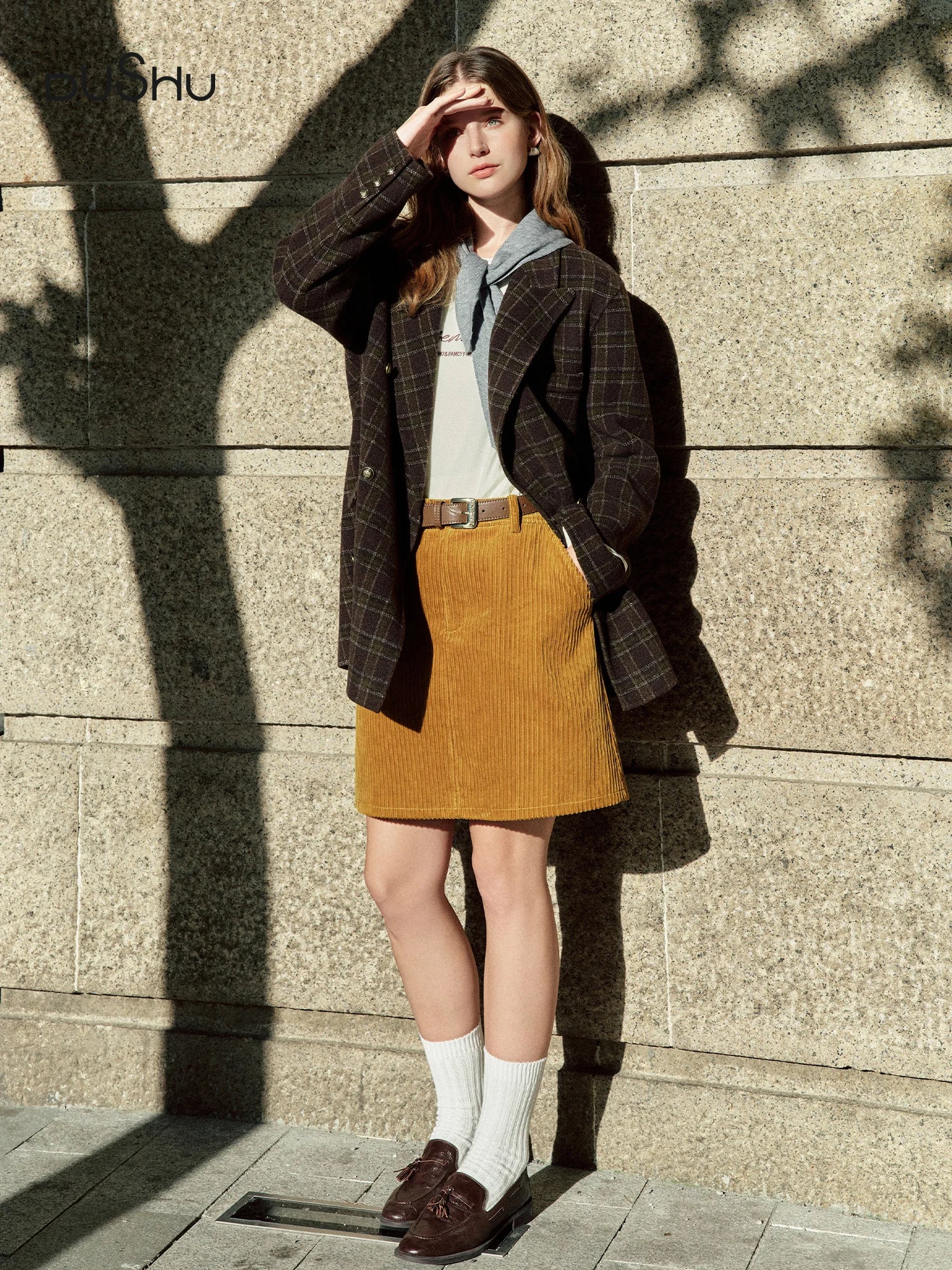 DUSHU Plus Size Women's High Waisted Ribbed Texture A-Line Skirt - 2025 Fall Winter New Arrival Modern Weekly Collection Skirts