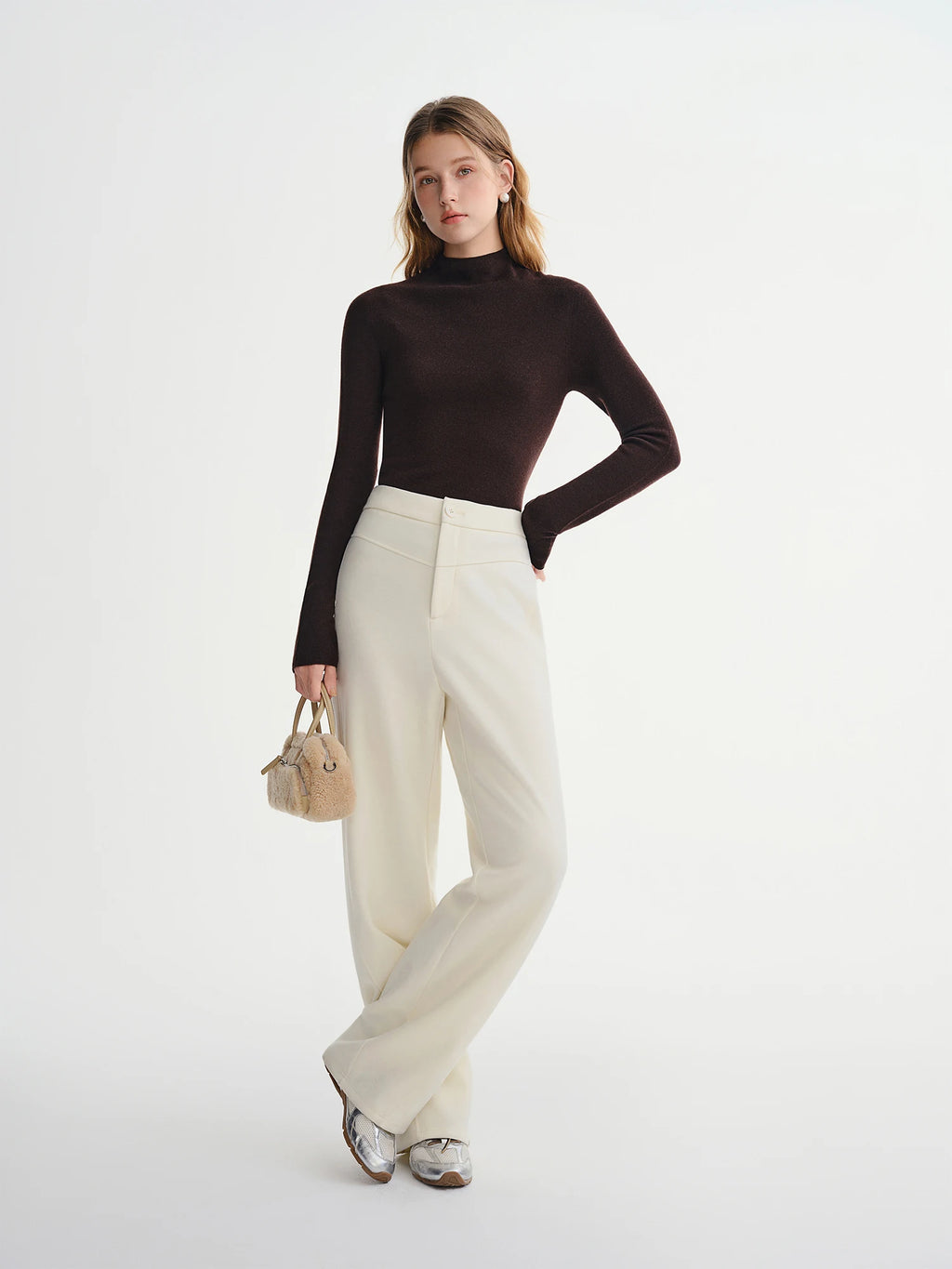 DUSHU Straight High Waist Slim Fit Casual Pants Women Wool Warm Winter Leisure Basics All-match Simple Commuting