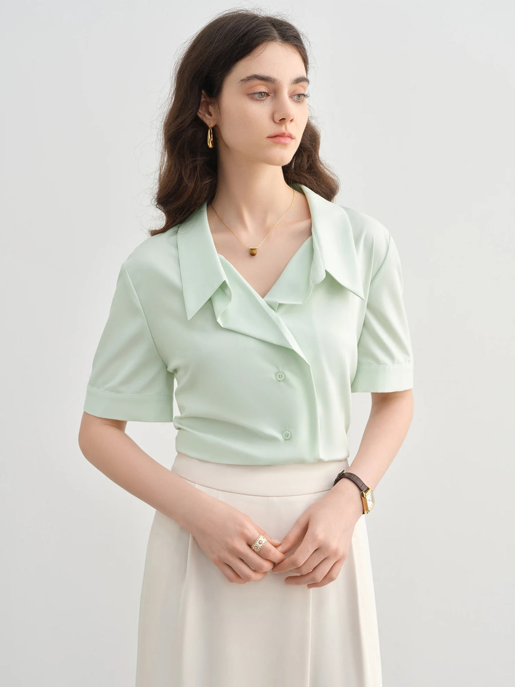 DUSHU Plus Size Women's Clothing Design Simple Lapel Commuter Shirt 2025 Summer New Simple Fashion Blouses Top 25DS82319