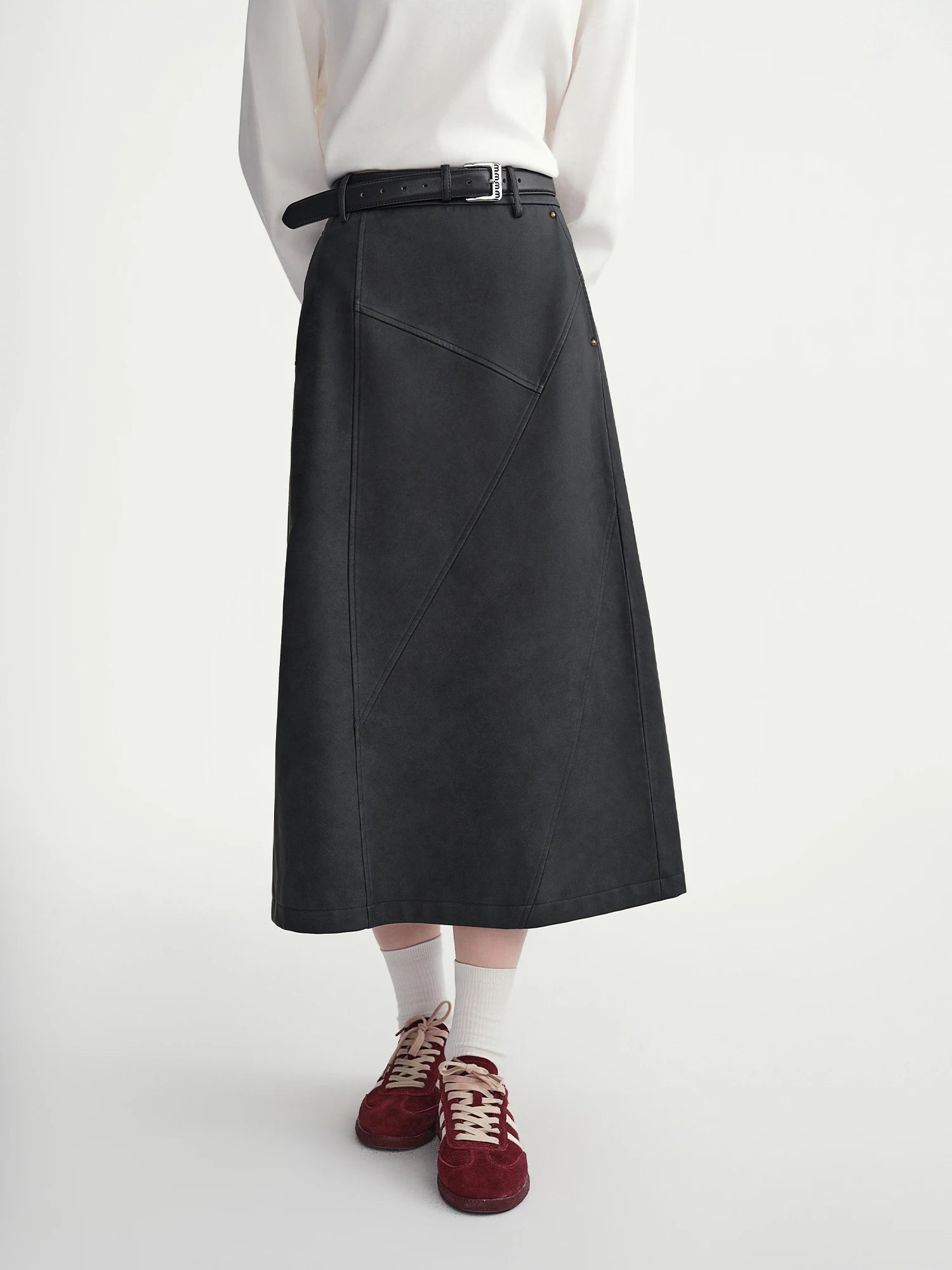 DUSHU High Elastic Waist Pleated Skirts Women 2025 Winter New Slim Skirt Commuting Mid-calf Length Solid Korean Style Vintage