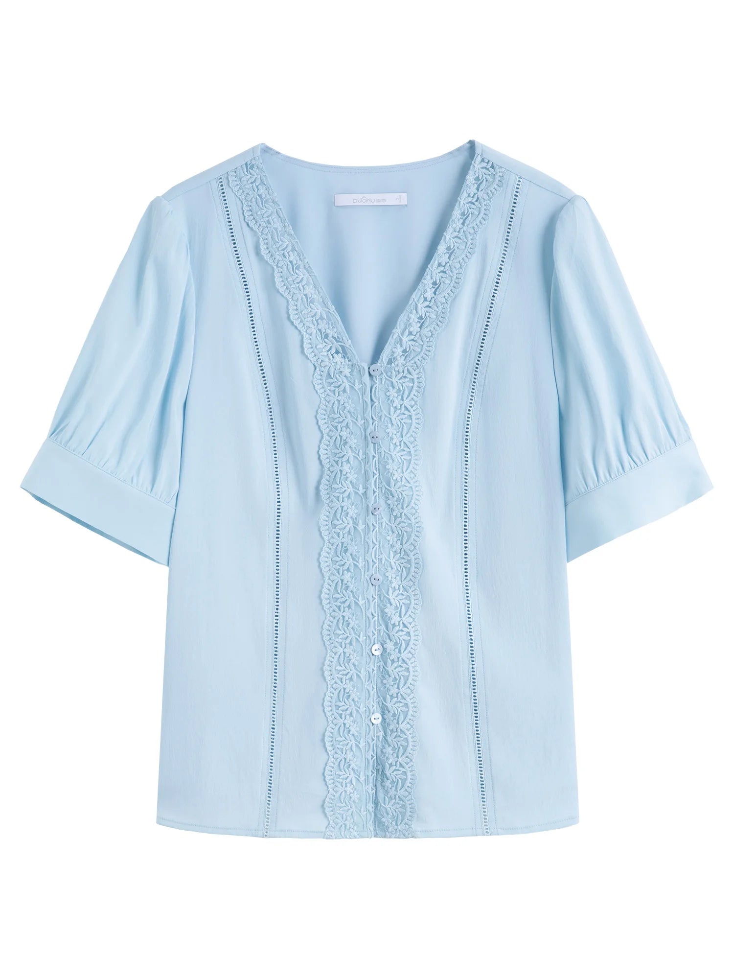 DUSHU Plus Size French Elegant Style Solid Color Short-sleeved Tops For Women  2025 Summer New Hollow Lace Lace Shirt 25DS82128