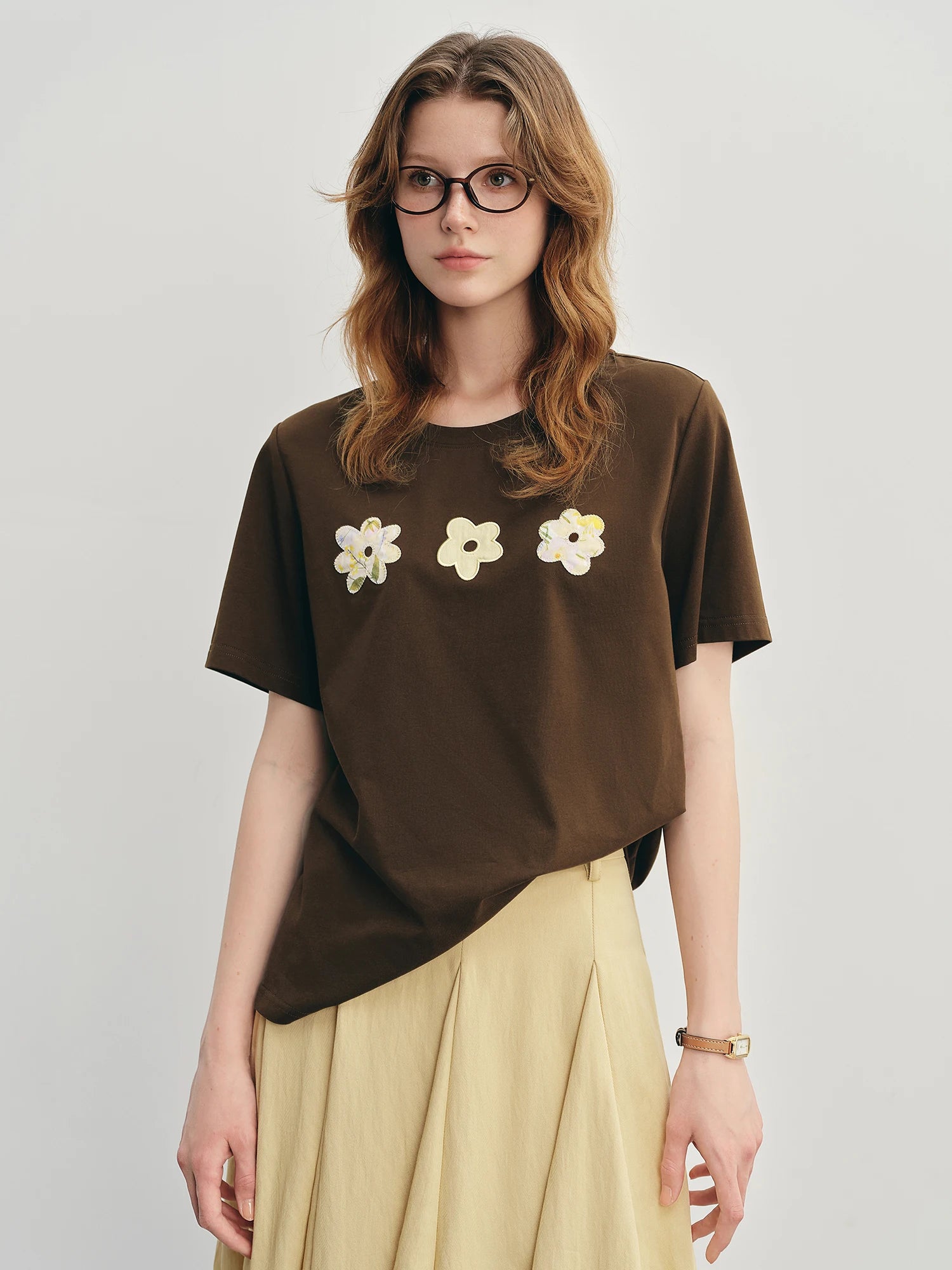 DUSHU Plus Size Women's Summer 2025 Fun Flower Cool Sensation Straight H-style Round Neck T-shirt  Tops 25DS82973