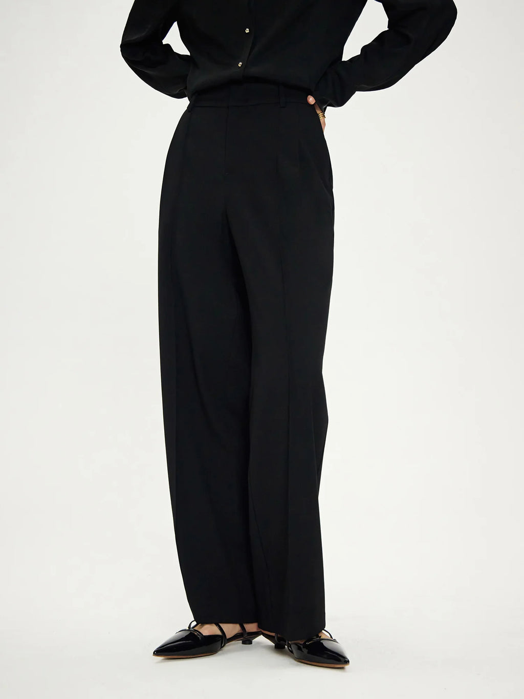 DUSHU Office Lady Wool Straight Leg Casual Pants 2024 Autumn New Women's Loose Wide Leg Slimming High Waisted Pants 24DH83015