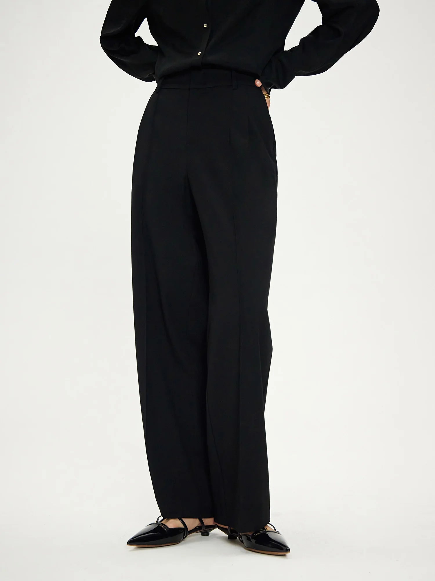 DUSHU Office Lady Wool Straight Leg Casual Pants 2024 Autumn New Women's Loose Wide Leg Slimming High Waisted Pants 24DH83015