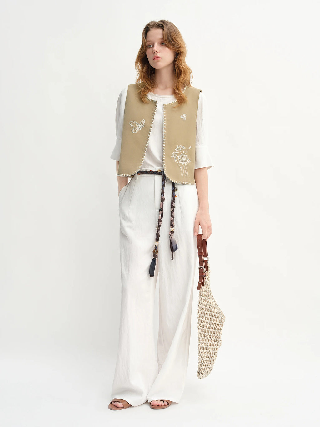 DUSHU Autumn 2025 Floral Embroidered Vest - Chic Sleeveless Layering Piece Office Ready Women Casual Top