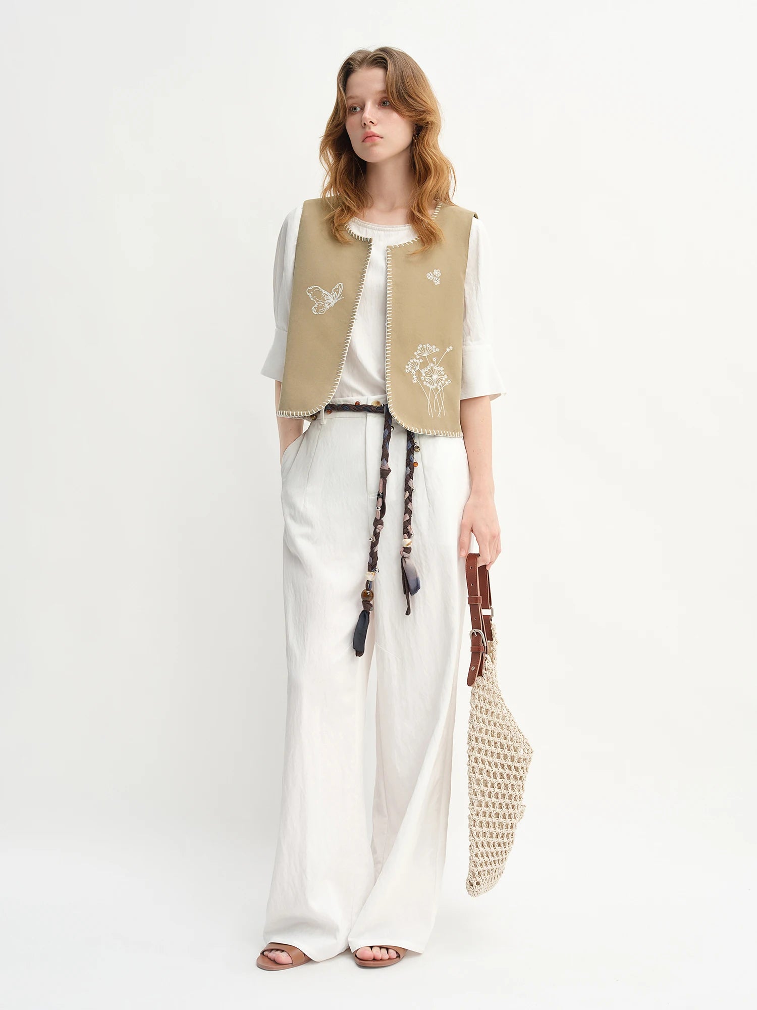 DUSHU Autumn 2025 Floral Embroidered Vest - Chic Sleeveless Layering Piece Office Ready Women Casual Top