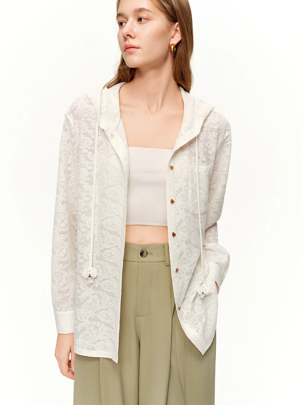 DUSHU 2026 Spring New Women's Hooded Lace Shirt, Romantic Y2K Retro Blouse for Coquette Style Thin Coat Out Casual Wear Blouse