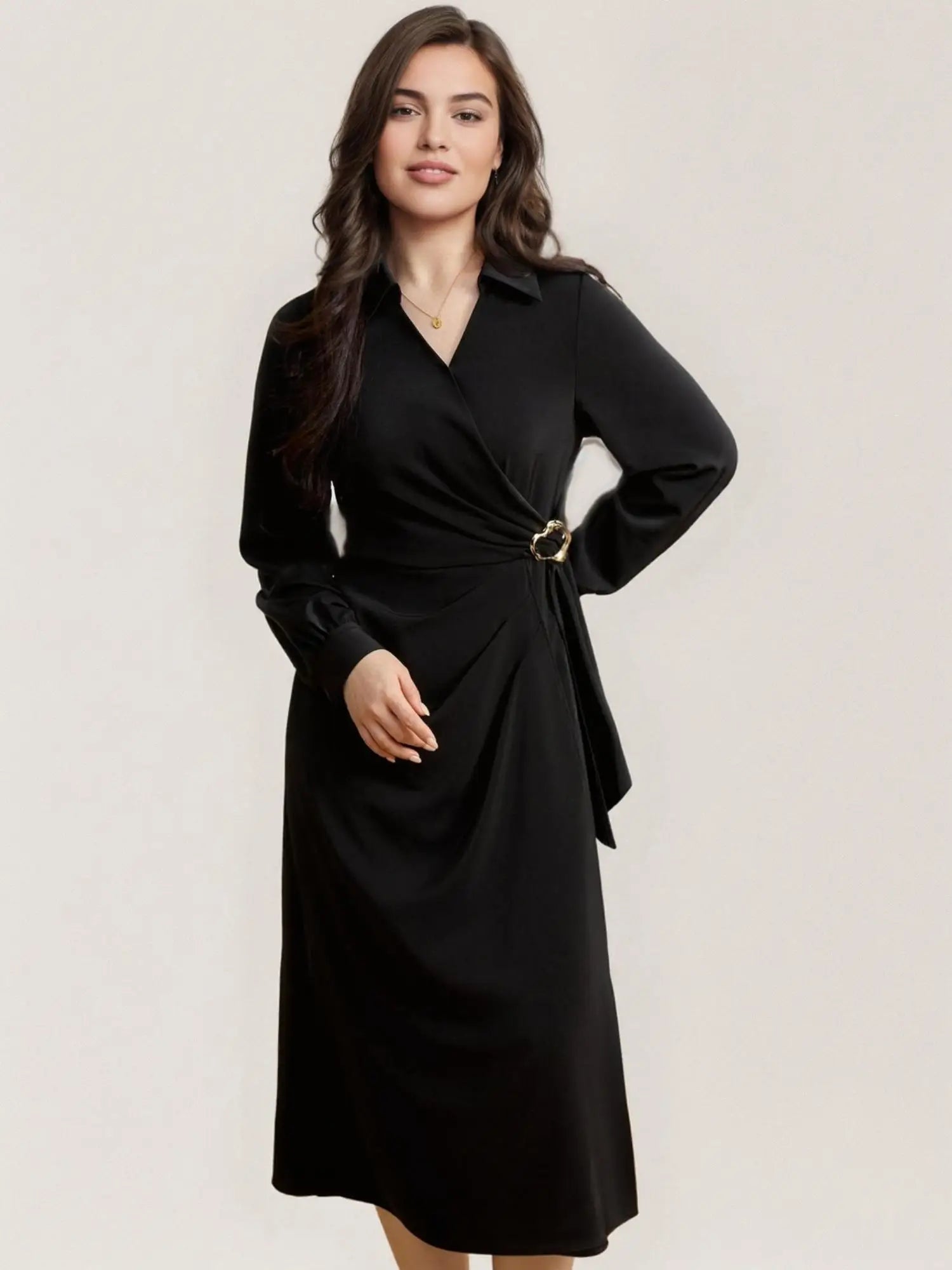 DUSHU Plus Size Commuter Temperament Metal Dress 2025 Spring New Fashion Long Dress Casual Loose Women Dress 25DS81126