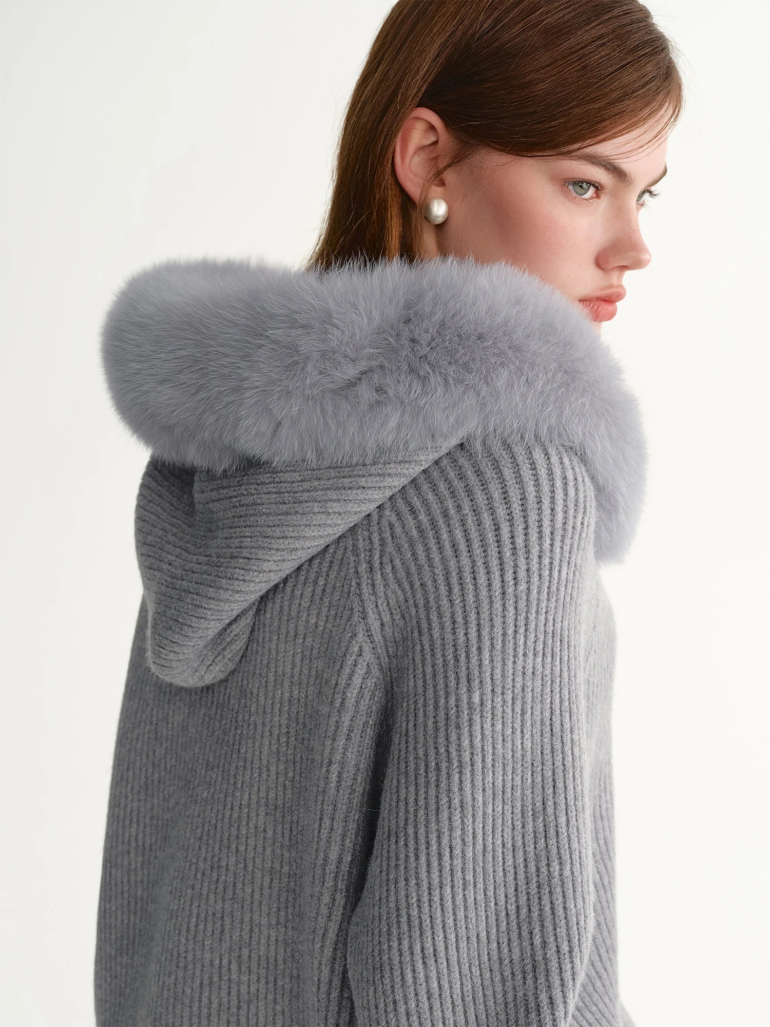 DUSHU 2025 Winter Women's Detachable Faux Fur Hooded Knit Cardigan - Long Sleeve Open Front Cozy Sweater for Casual Outerwear
